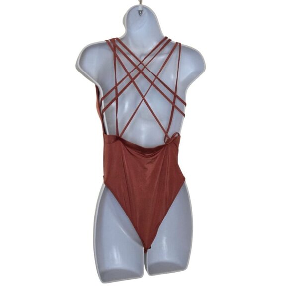 Missguided brown strappy back Bodysuit Size 4 - Picture 2 of 9